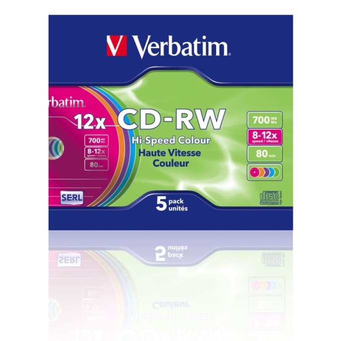 CD-RW Verbatim 80min. 8-12x color slimbox, 5ks/pack