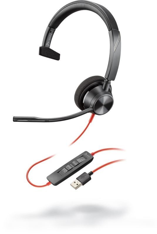 Poly BLACKWIRE 3310 Microsoft, náhlavní souprava na jedno ucho se sponou, C3310M, USB-A konektor