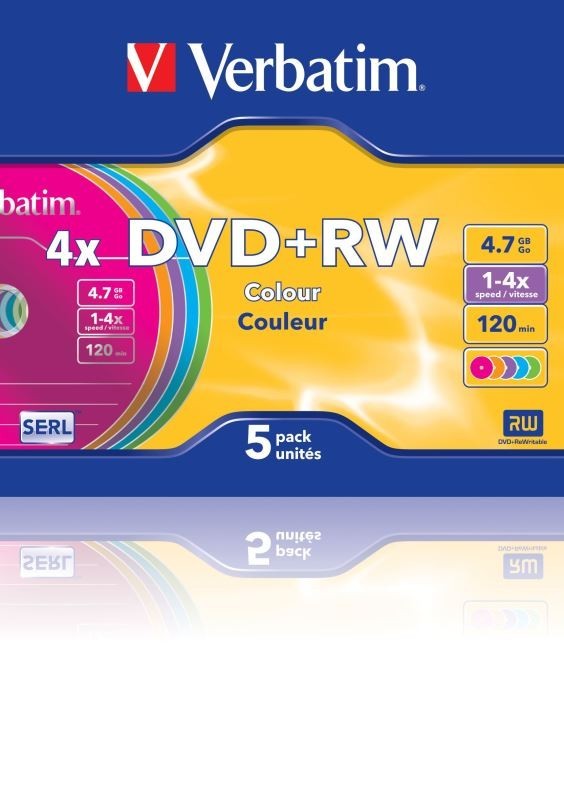 DVD+RW Verbatim 4,7GB 4x colour slimbox, 5ks/pack