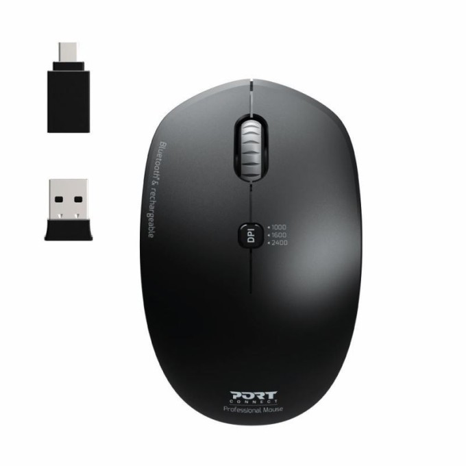 PORT CONNECT RECHARGEABLE BT COMBO PRO bezdrátová myš, 2,4 Ghz & Bluetooth®, USB-A/C, černá