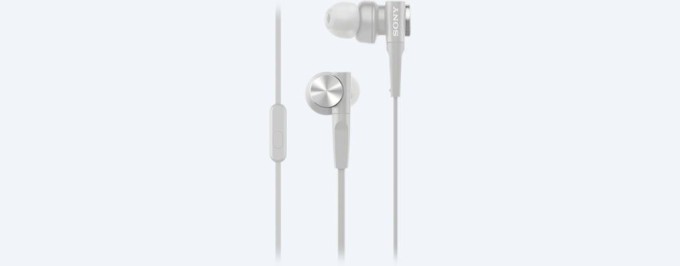 Sony MDR-XB55AP, sluchátka do uší Extra Bass s ovladačem na kabelu, bílá