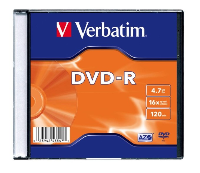 DVD-R Verbatim 4,7 GB (120min) 16x Silver slim box, 20ks/pack