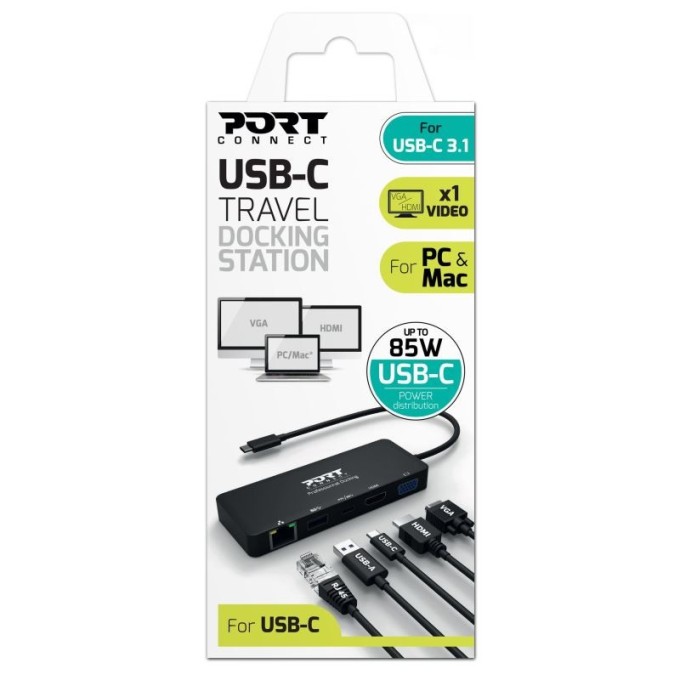 PORT CONNECT Dokovací stanice 5v1 ,LAN, HDMI, VGA, USB-C PD 3.0 85W, USB-A