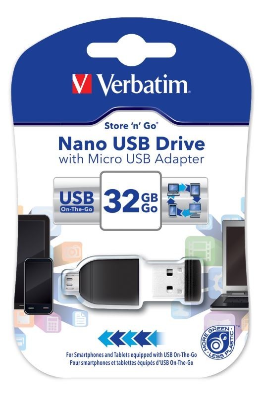 32GB USB 2v1 OTG Flash 2.0 NANO Store'n'Stay s micro USB adaptérem, černý Verbatim P-blist