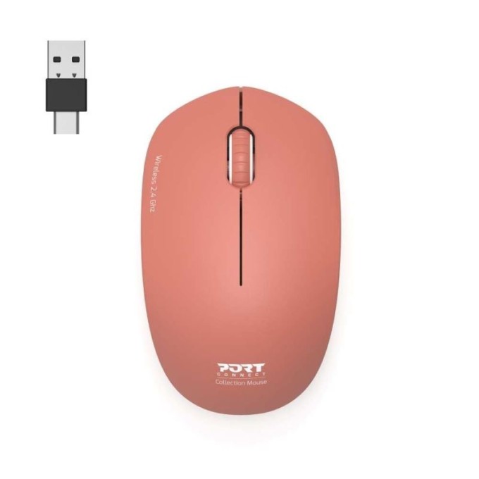 PORT CONNECT Wireless COLLECTION, bezdrátová myš, USB-A a USB-C dongle, 2.4Ghz, 1600DPI, cihlová