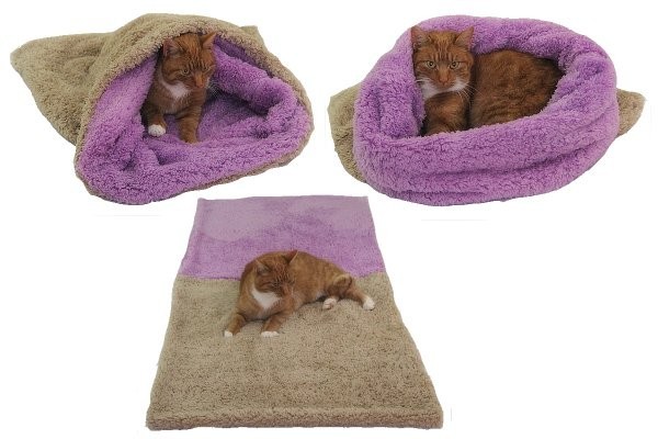 Marysa pelíšek 3v1 pro kočky, DE LUXE, béžový/fialový, velikost XL