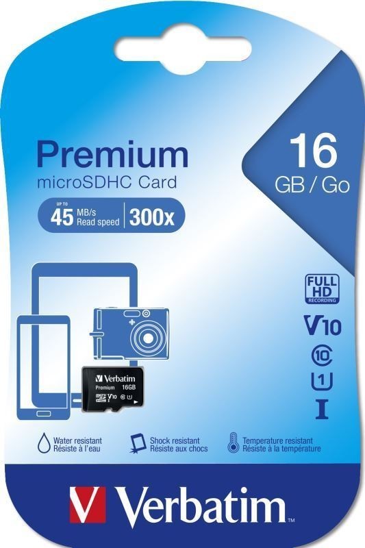 SDHC 16GB micro paměťová karta PREMIUM UHS-I (U1) (45MB/s), V10, Class 10 Verbatim