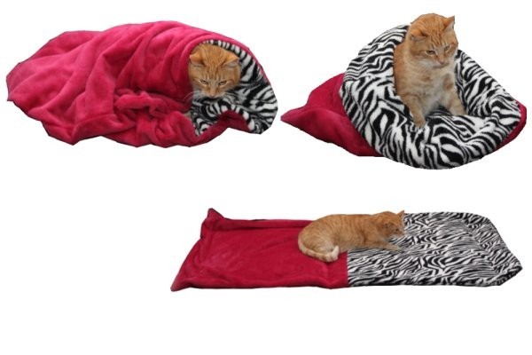 Marysa pelíšek 3v1 pro kočky, fuchsiový/zebra, velikost XL
