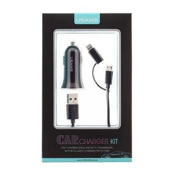 USAMS CC013 A-TU USB Autodobíječ + U-Gee 2v1 Kabel Black (EU Blister)