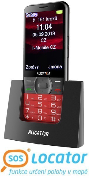ALIGATOR A900 GPS Senior červený + stolní nabíječka