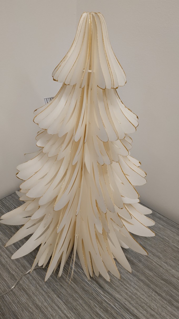 3D Stromek papírový 60 cm s LED, bílý se zlatým glitrem