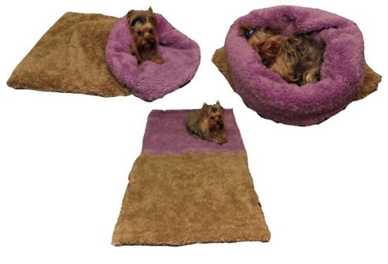 Marysa pelíšek 3v1 pro psy, DE LUXE, béžový/fialový, velikost XL