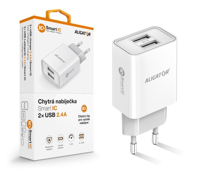 CD ALI s 2xUSB výstupem, 2,4A, smart IC, bílá