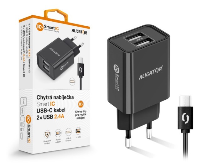 CD ALI USB-C 2xUSB výstup, 2,4A, smart IC, černá