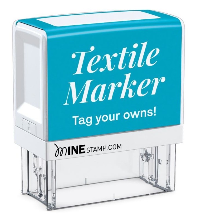 COLOP MINE - samobarvící textilní razítko (modrý strojek-černý otisk)