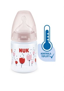 NUK FC Plus láhev s kontrolou teploty 150ml 1ks červená s květinami