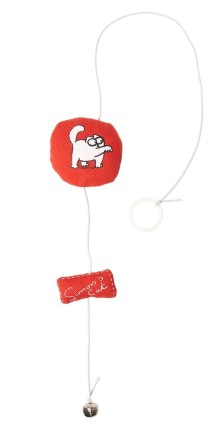 Karlie Hračka pro kočky - Simon´s Cat červený oválny vankúšik na povrázku Krava 6x6x2cm