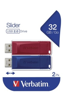 32GB 2PACK USB Flash 2.0 SLIDER Store'n'Go (červený+modrý) Verbatim P-blistr