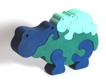Fauna Dřevěné vkládací puzzle z masivu hroch modrý